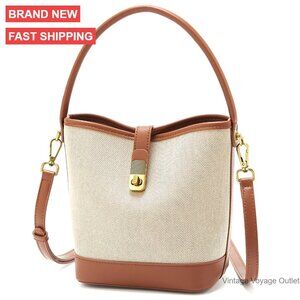 Small Canvas Bucket Crossbody Bag with Adjustable Strap and Twist Lock